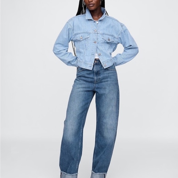 GAP Women's HI RISE BARREL cuffed Blue Jeans - Picture 4 of 7